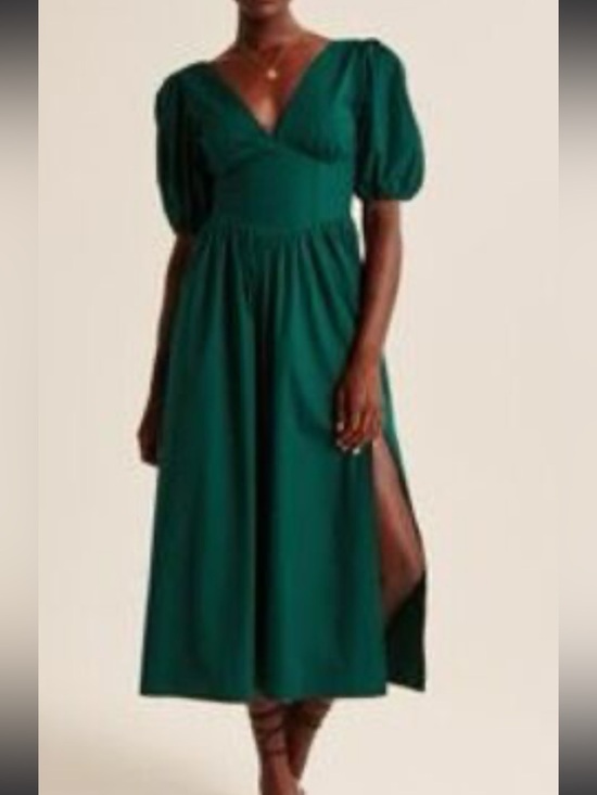 Abercrombie & Fitch Dresses & Skirts - Abercrombie & Fitch Puff Sleeve Midi Dress Emerald Green XL Petite XLP